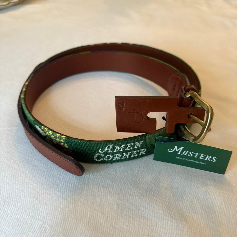 Masters Green 'Amen Corner' Embroidered Leather Trim Belt